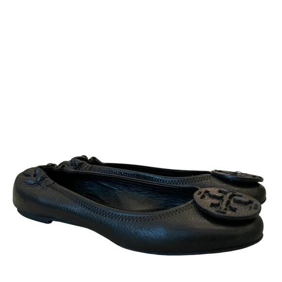 TORY BURCH Reva Scrunch Black Leather Ballet Flats Logo Women's Size US 8 - Picture 10 of 13